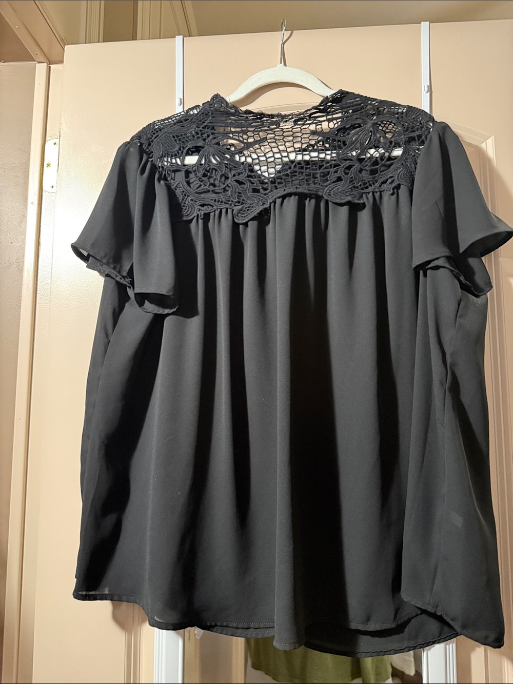 Lane Bryant Black Crochet Yoke Flutter Sleeve Top